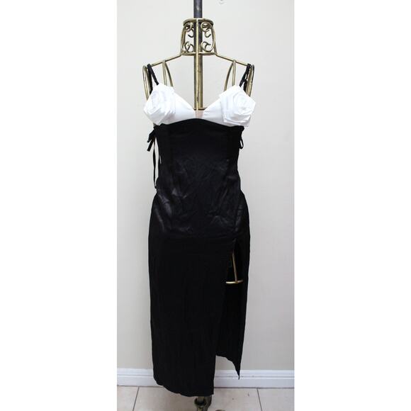 NWT For Love & Lemons Black Rita Rosette Rose Floral Slit Midi Dress Size XXS - Picture 2 of 6